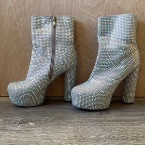 Silver Rhinestone Platform Ankle Boots
